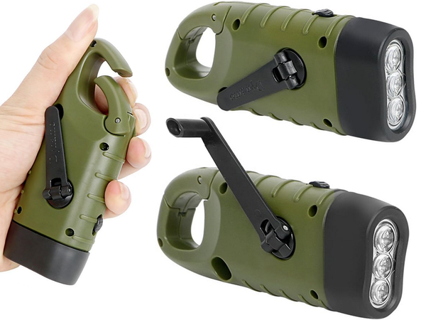 DYNAMO-SOLAR-TASCHENLAMPE 3 LED KINETISCH HANDGEWINDET MIT KLEMME