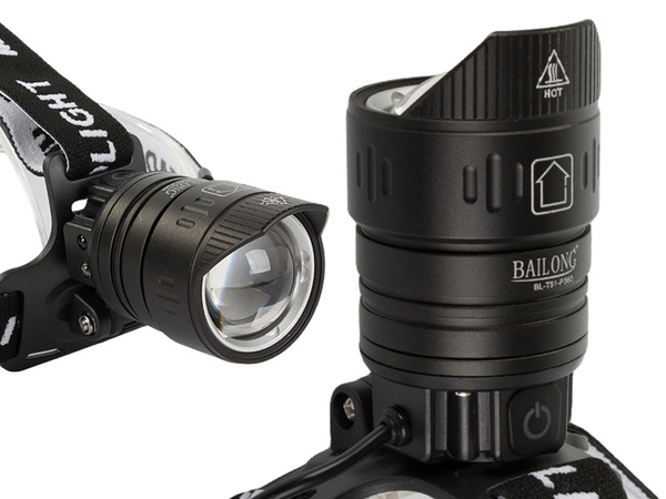 Latarka czołowa bailong led xhp360 powerbank zoom