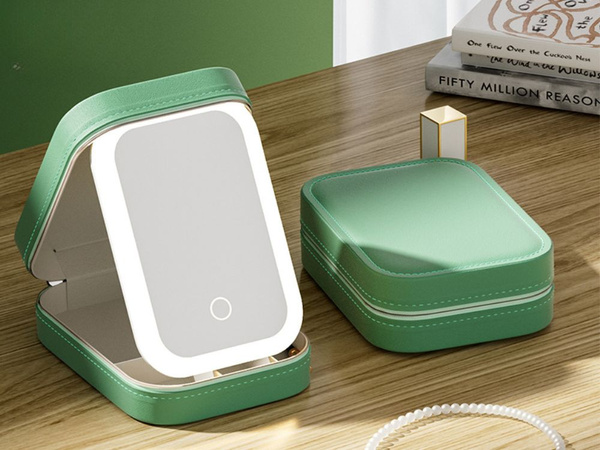 Espejo de maquillaje con iluminación led organizador para cosméticos de viaje