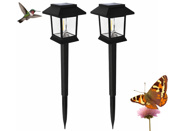 2 x LAMPE SOLAIRE AVEC CAPTEUR DE CRÉPUSCULE ET DE MOUVEMENT, À ENFONCER, ÉTANCHE, DÉCORATIVE