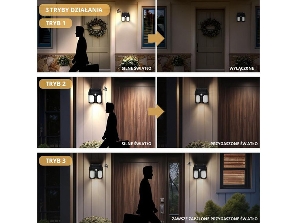 Saules lampa ar krēslas kustības sensoru 3 režīmi ūdensizturīgs 1200lm