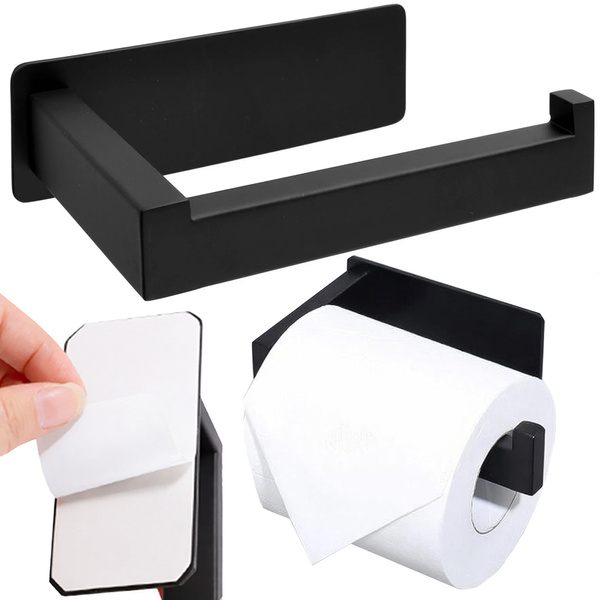 SOPORTE PARA PAPEL HIGIÉNICO NEGRO MATE SIN TALADRAR ACERO MODERNO WC LOFT