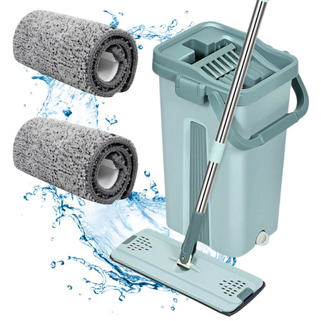 Flat mop with foldable microfibre bucket floor scrubber 2 attachments