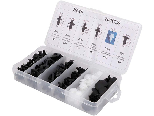 Automobilių kaiščių rinkinys, apmušalų tvirtinimo spaustukai 100 vnt.