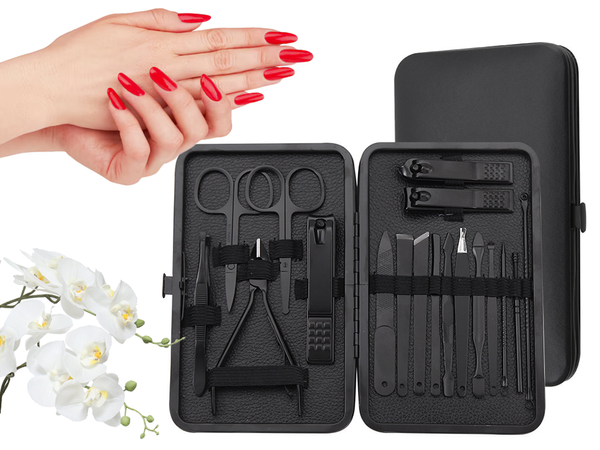 Zestaw do paznokci przybornik manicure pedicure etui cążki 18 elementów