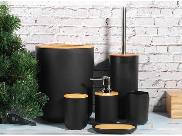 Badezimmer-set 6-in-1-badezimmer-toilette-toilettengriff-eimer schwarz set