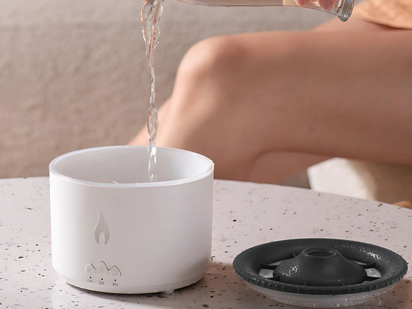 Umidificator de aer condus difuzor rgb vulcan parfum ceață foc explozie