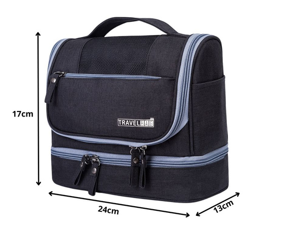 Potovalna kozmetična torba ogranizer s kavljem velika unisex nepremočljiva črna