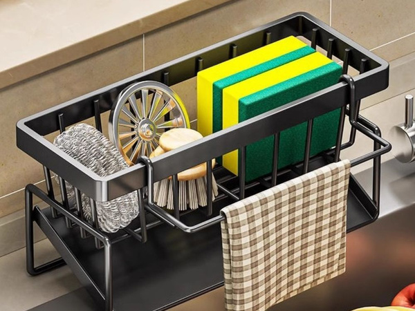 Sink basket sponge organiser liquid kitchen utensils metal drip tray