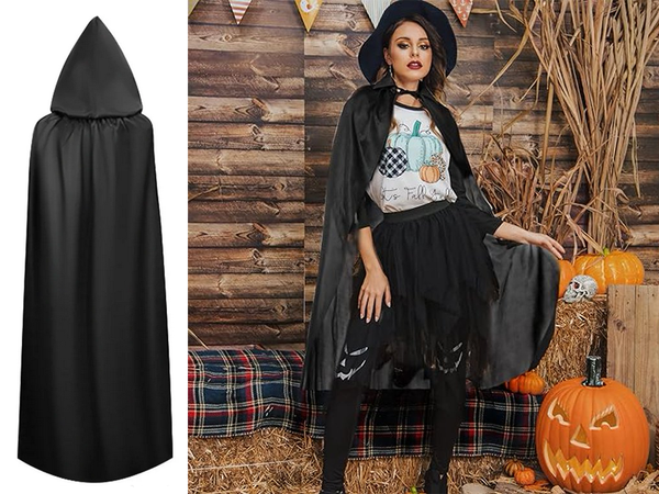 Capa halloween larga capa negra con capucha disfraz disfraz