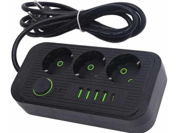 3 vtičnica napajalnika 3 vtičnica 250v 2m 4x usb 1x ucb-c