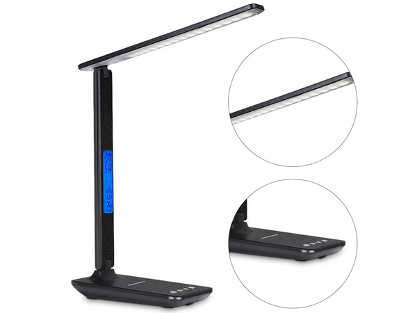 Led tischlampe schule usb uhr qi ladegerät