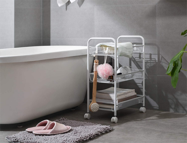 Étagère de salle de bain armoire de cuisine sur roulettes étagère métallique à trois niveaux 3