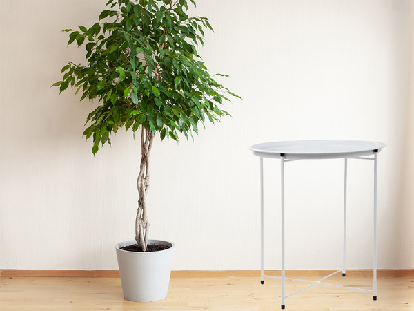 Table basse ronde pliante en métal avec plateau pour balcon terrasse loft blanc