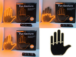 Gesture signalling hand on the rear window of a car middle finger led remote control