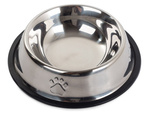 Metal bowl for dog cat silver on rubber 0.5l