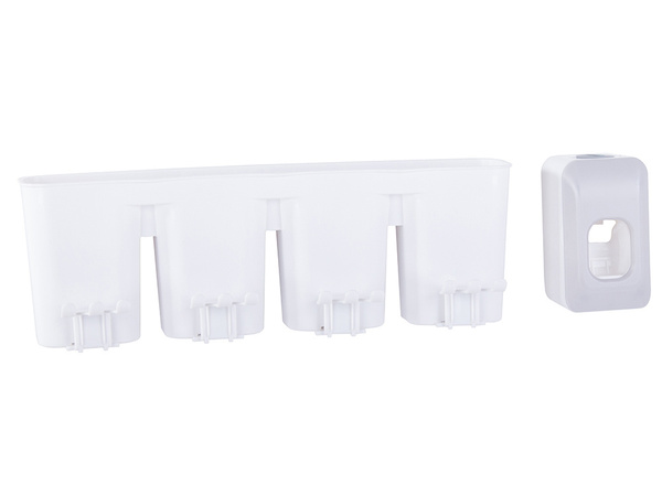 Toothbrush organiser cups toothpaste dispenser