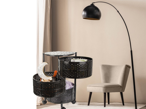 Kuchyňská policová skříň na kolečkách pojízdný vozík stůl 3 patrový koš