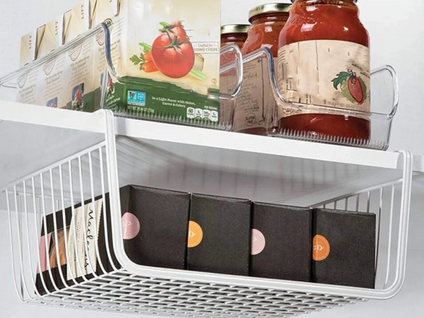 Cesta colgante bajo estante cesta metálica organizador cesta cocina blanco