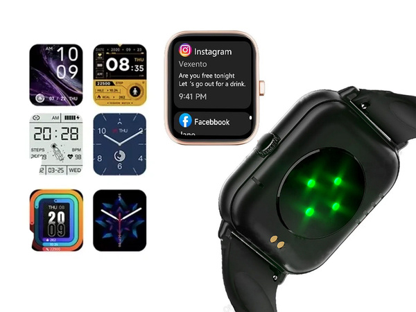 Smartwatch zegarek damski męski gumowy pasek sport bluetooth rozmowy czarny
