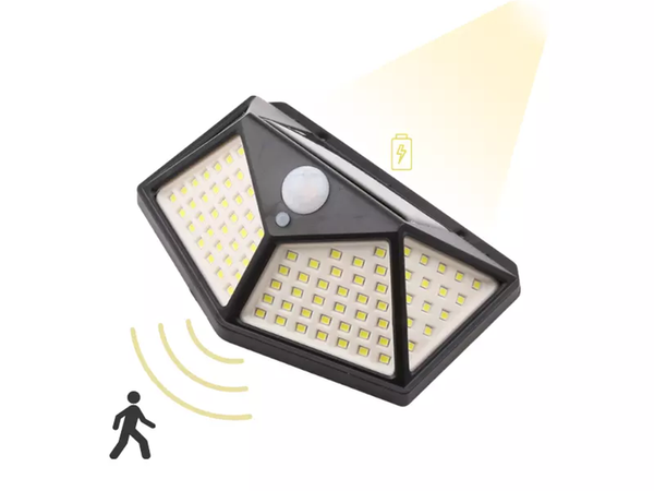 100 led saulės lempa su judesio jutikliu tamsiu paros metu