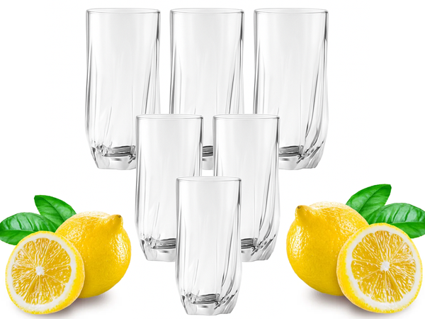 6 aukštų tiesių stiklinių rinkinys šaltiesiems gėrimams, 340 ml