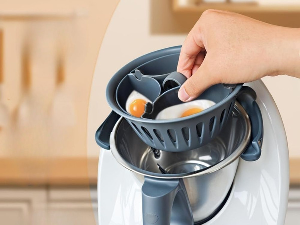 Kiaušinių virimo įdėklas 2-in-1 maisto smulkintuvui, skirtas 6 kiaušinių krepšeliui