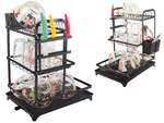 Two-level dish dryer for plates, cutlery and cups with draining tray