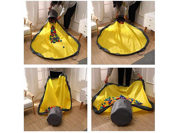 Kosz na zabawki klocki z matą organizer worek pojemnik z pokrywką uchwyty