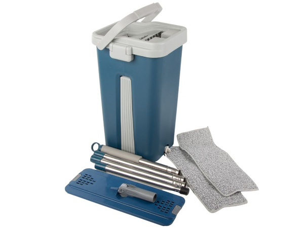Flache mopp mit eimer, zusammenklappbar, aus mikrofaser, bodenwischer, 2 aufsteckscheiben