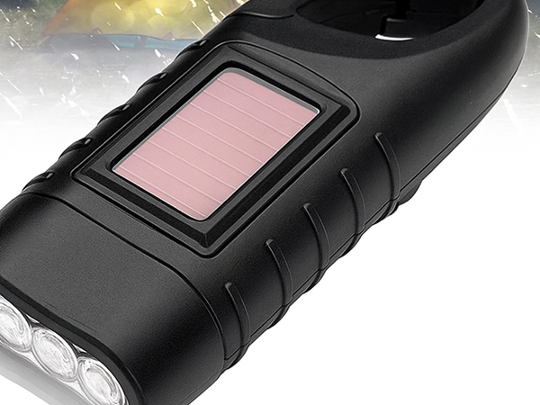 DYNAMO-SOLAR-TASCHENLAMPE 3 LED KINETISCH HANDGEWINDET MIT KLEMME