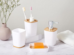 Set de baño cepillo de baño wc dispensador de jabón cestilla de bambú 5