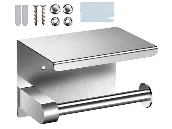 TOILET PAPER HOLDER WITH TELEPHONE SHELF FOR BATHROOM WC STEEL