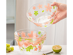 Set mit Schüsseln, Bechern, Tassen und Salatschüsseln aus Glas mit Blumenmuster, 6-teilig