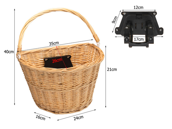 Large bicycle basket wicker bicycle basket click on handlebars roomy