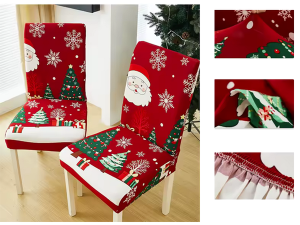 Vánoční potah na židli dekorativní univerzální Santa Claus na gumičku