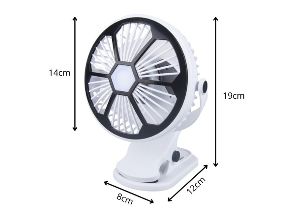 Desk fan standing clip-on fan with light 3 rechargeable modes