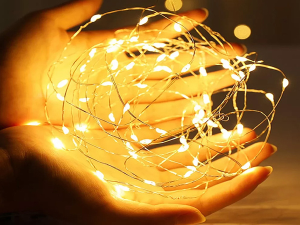 Fil lumineux 100 leds avec piles 10m blanc chaud