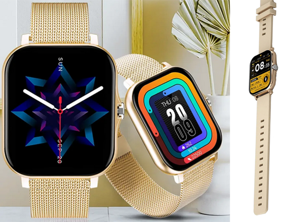 Smartwatch Damenuhr Herrenuhr Gummiarmband Sport Bluetooth Telefonieren Gold