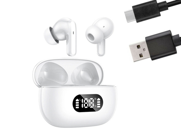 bluetooth belaidės ausinės į ausis su led įkrovimo dėklu ir mikrofonu