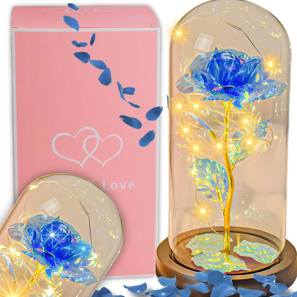 Ewige rose im glas geschenk führte leuchtend blaues glas für frauentag