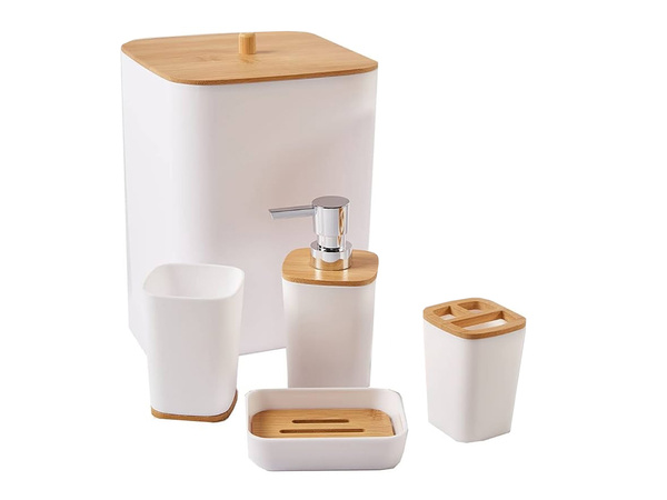 Badezimmer-set badezimmerbürste wc seifenspender abfallkorb bambus 5