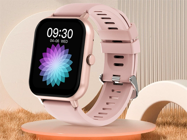 Montre connectée pour femme et homme, bracelet en caoutchouc, sport, Bluetooth, appels, rose