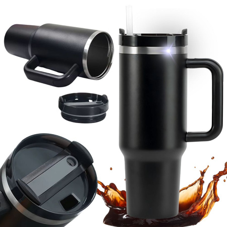 Grande tasse thermique 1,2 l avec paille et poignée en acier, thermos pour boissons chaudes et froides