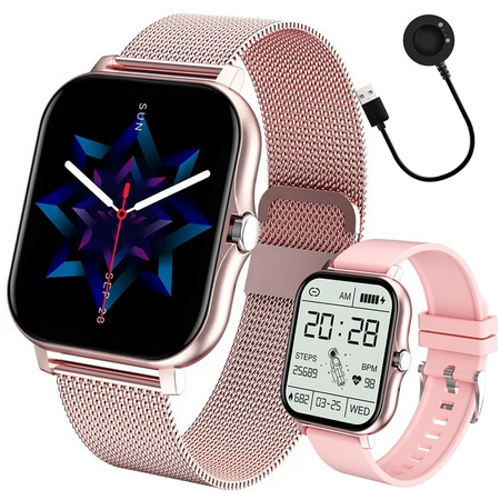 Smartwatch zegarek damski męski gumowy pasek sport bluetooth rozmowy różowy