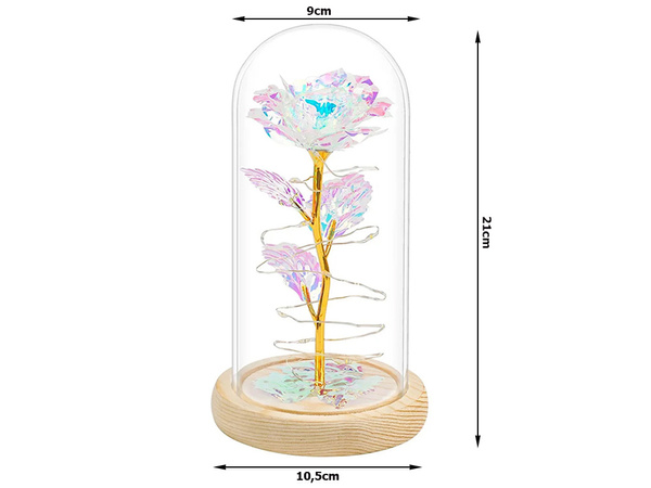 Mūžīgā roze stikla dāvanu dāvanu rezultātā luminiscējoša kaste stikla koka pamatne.