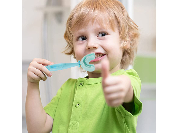 Cepillo de dientes manual de silicona para niños letra u 360