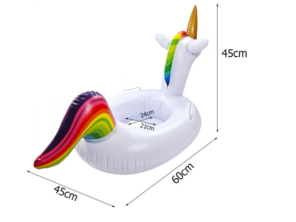 Bebé unicornio rueda inflable para nadar en el agua de la piscina