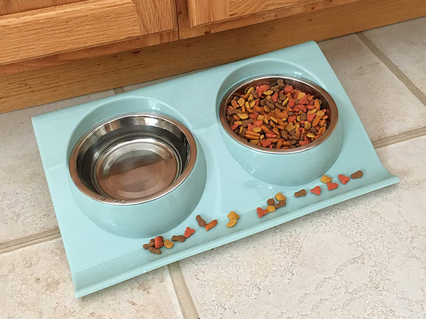 Dvojitá miska pro psa kočku kovová s podstavcem
