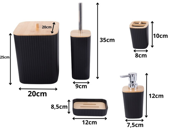 Set de baño cepillo de baño wc dispensador papelera de bambú 6 elementos